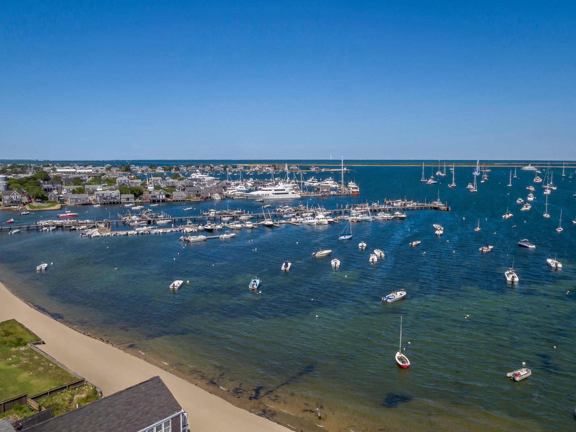 Nantucket harbor and town aerial